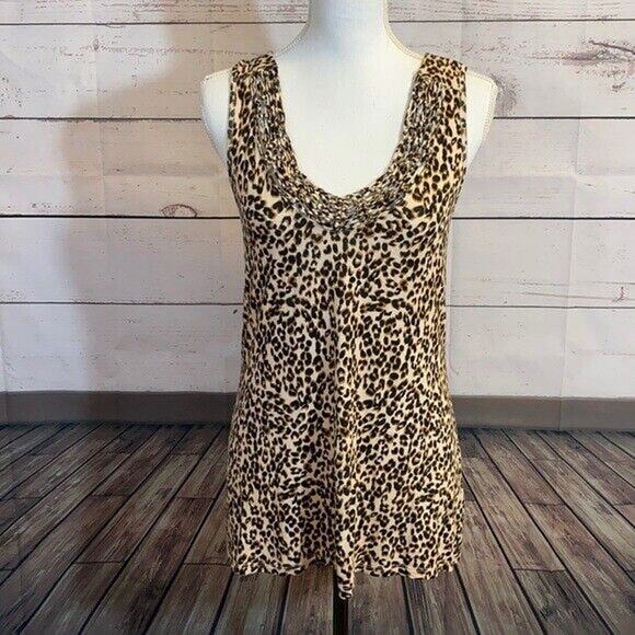 Maurices Tank Top Shirt Womens Small Brown animal print Round Neck Cross Back - Picture 1 of 11